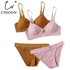 CINOON 2019 High-end Brand Romantic Temptation Bra Set Women Fashion Stripes Underwear Set Push Up Bra and Panties Set