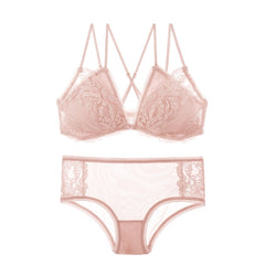 CINOON French Lace Front Closure Bra And Panties Set Women Sexy Lingerie Set Wire Free Bralette Embroidery Underwear Brassiere
