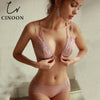 Image of CINOON French Lace Front Closure Bra And Panties Set Women Sexy Lingerie Set Wire Free Bralette Embroidery Underwear Brassiere