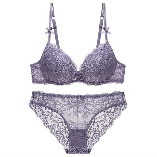 CINOON Sexy Lace 3/4 Cup Bra Sets For Women Wireless Thin Cotton Breathable Comfortable Underwear Solid color Lingerie Set