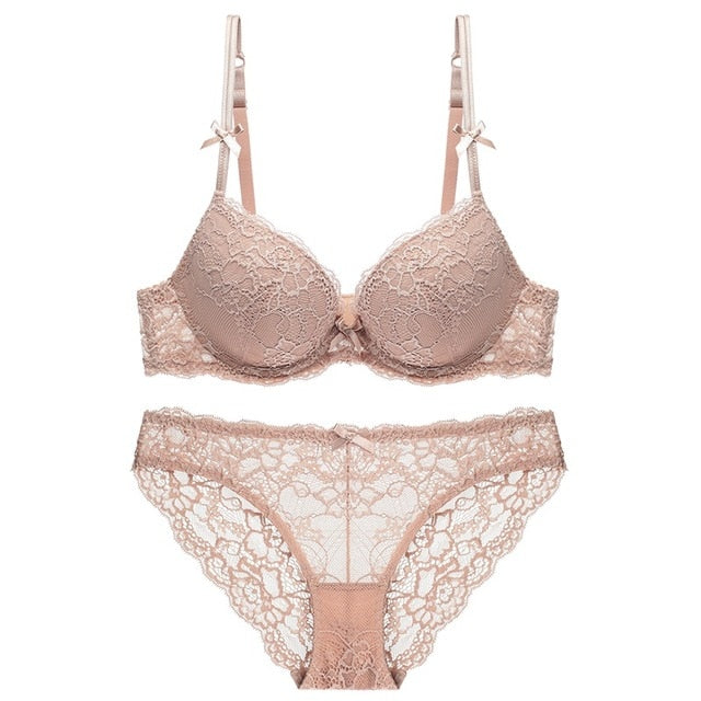 CINOON Sexy Lace 3/4 Cup Bra Sets For Women Wireless Thin Cotton Breathable Comfortable Underwear Solid color Lingerie Set