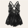 Image of COLROVIE Black Floral Lace Criss Cross Backless Romper Bodysuit Women 2019 Sexy Lingerie Nightwear Ladies Teddies Sleepwear