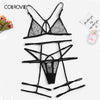 Image of COLROVIE Black Harness Polka Dot Garter Sexy Women Transparent Lingerie Set 2019 Summer See Through Ladies Bra And Underwear Set
