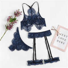 COLROVIE Burgundy Eyelash Lace Garter Floral Lace Intimates Sexy Lingerie Set Underwear Black Women Wireless Transparent Bra Set