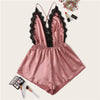 Image of COLROVIE Criss Cross Eyelash Lace Satin Romper Women 2019 Summer Satin Sexy Lingerie Cami Nightwear Ladies Sleepwear