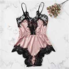 COLROVIE Lace Trim Romper Teddy Bodysuit Women 2019 Summer Satin Sexy Lingerie Cami Nightwear Ladies Sleepwear