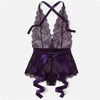 Image of COLROVIE Purple Solid Eyelash Lace Criss Cross Romper Teddy Bodysuit Lingerie Women 2019 Sexy Nightwear Pajama Set Sleepwear
