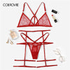 Image of COLROVIE Red Harness Sheer Garter Lingerie Set Women Intimates 2019 Summer See Through Sexy Bra And Panties Underwear Set