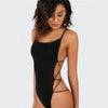 Image of COLROVIE Strappy Backless Bodysuit Women Black Sleeveless Summer Beach Hot Bodysuits Navy Scoop Neck Cross Slim Cami Bodysuit
