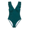 Image of CUPSHE Green Teal Plunging Solid One-Piece Swimsuit Women Ruffle Ruched Monokini 2020 Girl Beach Bathing Suits
