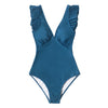 Image of CUPSHE Green Teal Plunging Solid One-Piece Swimsuit Women Ruffle Ruched Monokini 2020 Girl Beach Bathing Suits