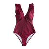 Image of CUPSHE Green Teal Plunging Solid One-Piece Swimsuit Women Ruffle Ruched Monokini 2020 Girl Beach Bathing Suits