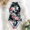 Image of CUPSHE Keep Secrets Halter One-piece Swimsuit Deep V neck Bikini Set Padded Ladies Bathing Suit Swimwear with Back Cutout