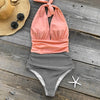 Image of CUPSHE Keeping You Accompained Stripe One-piece Swimsuit V neck Backless Halter Sexy Bikini 2020 Ladies Beach Bathing Swimwear