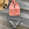 Image of CUPSHE Keeping You Accompained Stripe One-piece Swimsuit V neck Backless Halter Sexy Bikini 2020 Ladies Beach Bathing Swimwear