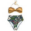 Image of CUPSHE Yellow And Floral Tropical Print High-Waisted Bikini Sets 2020 Women Heart Neck Halter Two Pieces Swimsuits