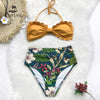 Image of CUPSHE Yellow And Floral Tropical Print High-Waisted Bikini Sets 2020 Women Heart Neck Halter Two Pieces Swimsuits