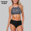 Image of Charmleaks Women Bikini Set Halter Swimwear High Neck Swimsuit Vintage Printed Bathing Suit Beachwear Bikini