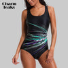 Image of Charmleaks Women One Piece Swimwear Geometry Print Swimwear Women Colorblock Swimsuit Bathing Suit Monokini Bikini