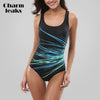 Image of Charmleaks Women One Piece Swimwear Geometry Print Swimwear Women Colorblock Swimsuit Bathing Suit Monokini Bikini