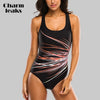 Image of Charmleaks Women One Piece Swimwear Geometry Print Swimwear Women Colorblock Swimsuit Bathing Suit Monokini Bikini