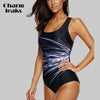 Image of Charmleaks Women One Piece Swimwear Geometry Print Swimwear Women Colorblock Swimsuit Bathing Suit Monokini Bikini