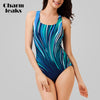 Image of Charmleaks Women One Piece Swimwear Geometry Print Swimwear Women Colorblock Swimsuit Bathing Suit Monokini Bikini