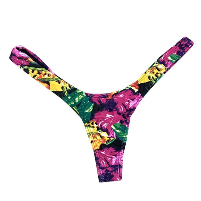 Colorful Floral sexy women swimming trunks flower print Bikini Bottom Thong beach bathing swimsuit Brief Polyester sale #10