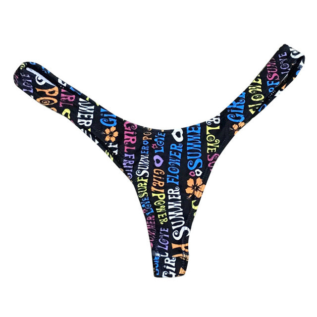 Colorful Floral sexy women swimming trunks flower print Bikini Bottom Thong beach bathing swimsuit Brief Polyester sale #10