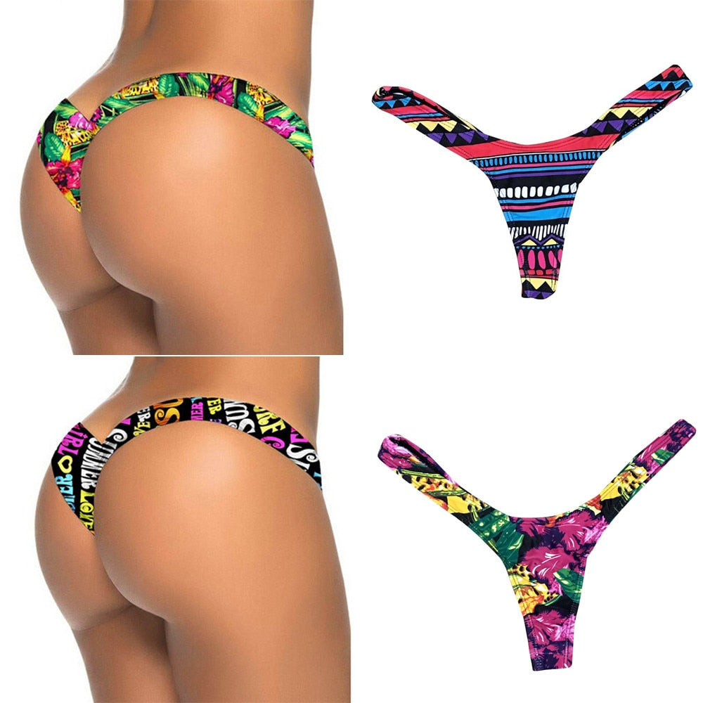 Colorful Floral sexy women swimming trunks flower print Bikini Bottom Thong beach bathing swimsuit Brief Polyester sale #10