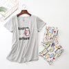 Image of Cotton Pajamas Set Short Sleeve T-shirt Long Pants 2Piece/Set Sexy Summer Pyjama Big Size Mom Home Sleepwear
