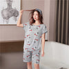 Image of Cotton Pajamas Set Short Sleeve T-shirt Long Pants 2Piece/Set Sexy Summer Pyjama Big Size Mom Home Sleepwear