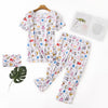 Image of Cotton Pajamas Set Short Sleeve T-shirt Long Pants 2Piece/Set Sexy Summer Pyjama Big Size Mom Home Sleepwear