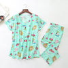 Image of Cotton Pajamas Set Short Sleeve T-shirt Long Pants 2Piece/Set Sexy Summer Pyjama Big Size Mom Home Sleepwear
