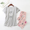 Image of Cotton Pajamas Set Short Sleeve T-shirt Long Pants 2Piece/Set Sexy Summer Pyjama Big Size Mom Home Sleepwear