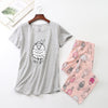 Image of Cotton Pajamas Set Short Sleeve T-shirt Long Pants 2Piece/Set Sexy Summer Pyjama Big Size Mom Home Sleepwear