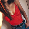Image of Cryptographic Neon Pink Classic Sheer Lace Bodysuit Women Sexy Backless Mesh Straps Jumpsuit High-Cut Body Suits Thong Hot Sale