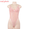 Image of Cryptographic Neon Pink Classic Sheer Lace Bodysuit Women Sexy Backless Mesh Straps Jumpsuit High-Cut Body Suits Thong Hot Sale