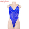 Image of Cryptographic Neon Pink Classic Sheer Lace Bodysuit Women Sexy Backless Mesh Straps Jumpsuit High-Cut Body Suits Thong Hot Sale