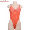 Image of Cryptographic Neon Pink Classic Sheer Lace Bodysuit Women Sexy Backless Mesh Straps Jumpsuit High-Cut Body Suits Thong Hot Sale