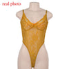 Image of Cryptographic Neon Pink Classic Sheer Lace Bodysuit Women Sexy Backless Mesh Straps Jumpsuit High-Cut Body Suits Thong Hot Sale