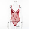 Image of Cryptographic deep V fashion lace sexy bodysuit women patchwork mesh transparent female jumpsuit slim body mujer hot catsuit