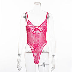 Cryptographic hot sale sheer lace bodysuit women backless transparent mesh bow sexy jumpsuit 2019 catsuit straps bodysuits thong