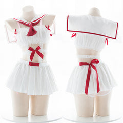 Cute Girl Ultra-short Dress Sailor Uniform Bow Knot Tie Sexy Babydoll Lingerie Students Uniforms Halloween Costumes for Women