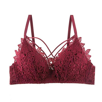 DERUILADY Lace Floral Embroidery Bralette Sexy Lingerie Comfort Seamless Adjusted Bras For Women Wireless Push Up Bra Underwear