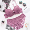Image of DERUILADY Lace Floral Lingerie Set Push Up Bra Women Comfort Adjusted Bra And Panty Set Sexy Backless Wireless Underwear Set