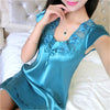 Image of Deep V Neck Women Satin Nightgown Sexy Lace Sleepwear Strap Spaghetti Ladies Silk Nightwear Sleep Wear Night Gown Lingerie Dress