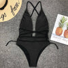 Image of Deep V-neck Bathing Suit Halter Neon Bikini Women Monokini String 2020 Sexy Swimsuit One Piece Bodysuits High Cut Swimwear Women