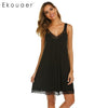 Image of Ekouaer Sexy Lace Nightgown Women Summer Sleepwear V-Neck Slip Lounge Nightdress Ladies Lingerie Homewear Night Dress