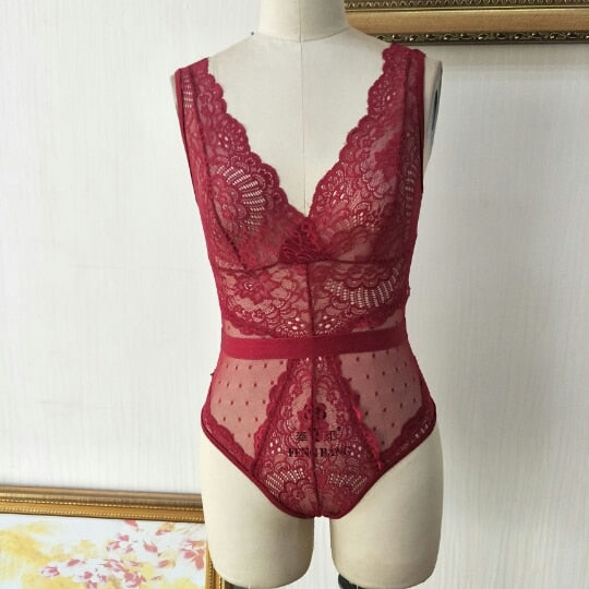 Ellolace Summer Lace Bodysuit Women Floral Embroidery Deep V Neck Sexy Bodysuit Dot Patchwork Jumpsuit Overalls 2019 Femlae Body